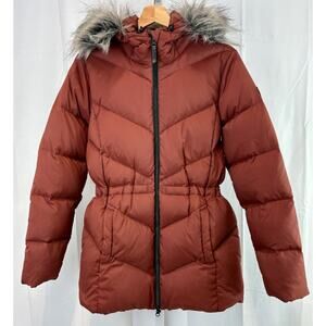 ALPINE DESIGN Sz S Dream Puff Faux Fur Down Coat Jacket Full Zip Hood Rust Brown